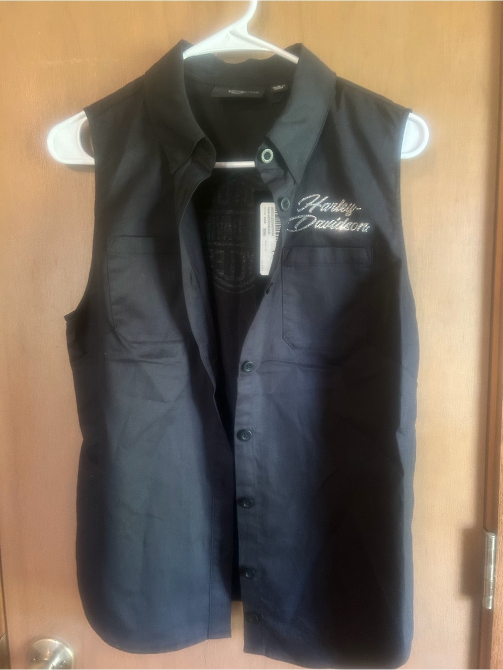 Harley-Davidson Black Sleeveless Button-Up Shirt with Script Logo
